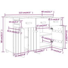 Vidaxl Komoda HAMAR svetlo siva 113x40x80 cm trdna borovina