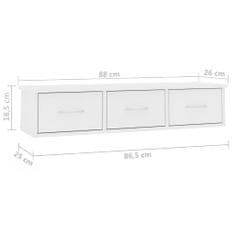 Vidaxl Stenska polica s predali bela 88x26x18,5 cm iverna plošča