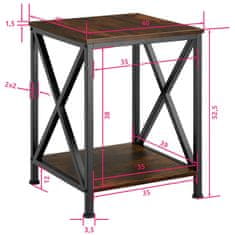 tectake Pomožna mizica Carlton 40,5 x 40,5 x 52,5 cm Industrijsko temno