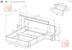 Trianova Postelja in nočni omarici 3D B 160x200 - bela/zlati hrast