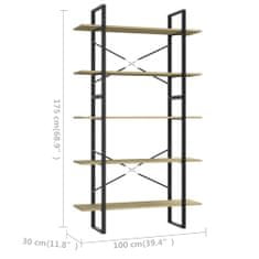 Vidaxl Knjižna omara 5-nadstropna sonoma hrast 100x30x175 cm