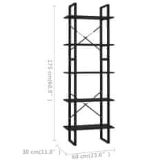 Vidaxl Knjižna omara 5-nadstropna črna 60x30x175 cm iverna plošča