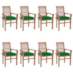 shumee Jedilni stoli 8 kosov z zelenimi blazinami trdna tikovina