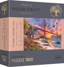 Trefl Wood Craft Origin sestavljanka Sončni zahod nad Golden Gate 1000 kosov