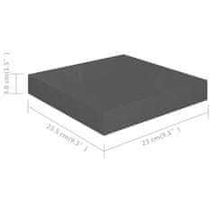 Vidaxl Stenska polica visok sijaj siva 23x23,5x3,8 cm MDF