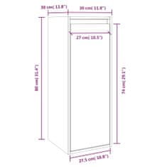 Vidaxl Stenska omarica bela 30x30x80 cm trdna borovina