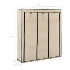 Vidaxl Garderobna omara s predelki in palicami krem 150x45x175cm blago