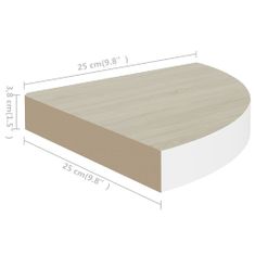 Vidaxl Kotne stenske police 4 kosi hrast in bele 25x25x3,8 cm MDF