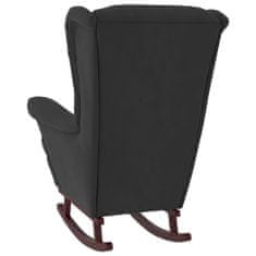 Greatstore Gugalni stol z nogami iz trdnega kavčukovca črn žamet