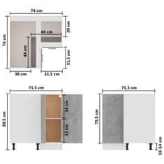 Vidaxl Kotna spodnja omarica betonsko siva 75,5x75,5x80,5cm iverna pl.