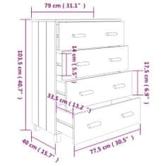 Vidaxl Komoda bela 79x40x103,5 cm trdna borovina