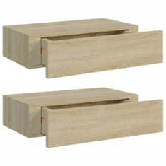 Vidaxl Stenska polica s predalom 2 kosa hrast 40x23,5x10 cm MDF