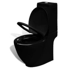 Vidaxl Črn keramičen kopalniški set stoječa WC školjka in bide