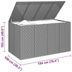 Vidaxl Vrtna škatla za blazine PE ratan 194x100x103 cm siva