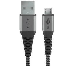 Goobay kabel, micro USB na USB-A, 0,5 m, priključni kabel s kovinskimi vtiči, sivo-srebrna (49273)