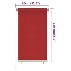 Vidaxl Zunanje rolo senčilo 80x140 cm rdeče HDPE