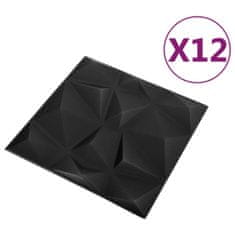 Vidaxl 3D stenske plošče, 12 kosov, 50x50 cm, diamantno črna, 3 m²