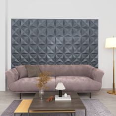 Vidaxl 3D stenske plošče, 12 kosov, 50x50 cm, origami siva, 3 m²