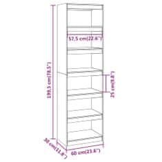 Vidaxl Knjižna omara/pregrada siva 60x30x199,5 cm trdna borovina