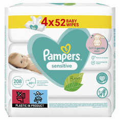 Pampers Sensitive vlažilni robčki, 4x 52 kosov