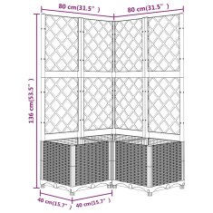 Vidaxl Cvetlično korito z oporno mrežo črno 80x80x136 cm PP