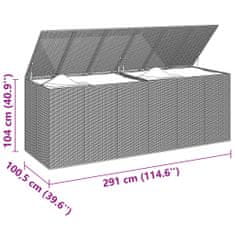 Vidaxl Vrtna škatla za blazine PE ratan 291x100,5x104 cm črna