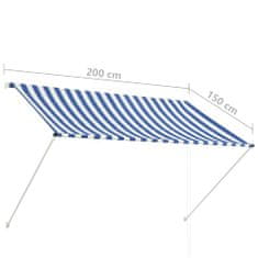 Vidaxl Zložljiva tenda 200x150 cm modra in bela