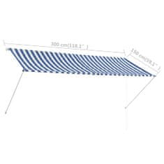 Vidaxl Zložljiva tenda 300x150 cm modre in bele barve