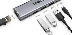 Ugreen USB 3.0 hub, 3xUSB 3.0, 1xRJ45, 1xMikro USB (60812)