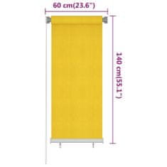 Vidaxl Zunanje rolo senčilo 60x140 cm rumeno HDPE