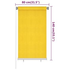 Vidaxl Zunanje rolo senčilo 80x140 cm rumeno HDPE