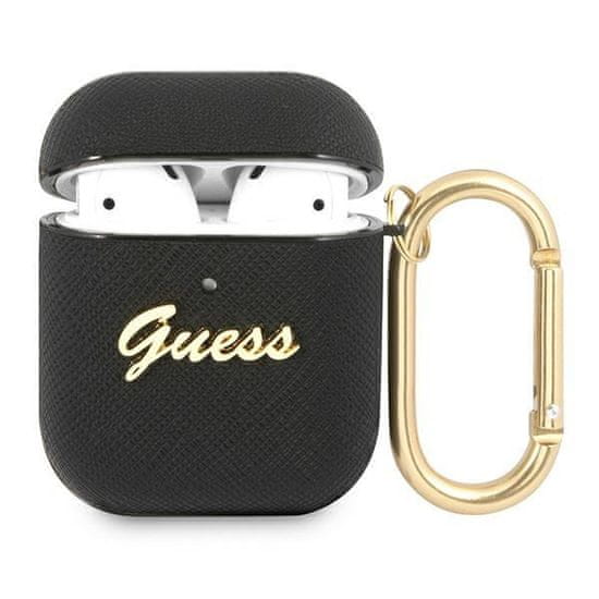 Guess GUA2SASMK Ovitek za AirPods črn/črn Saffiano Script Metal Collection