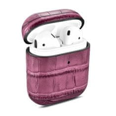 iCARER leather bamboo torbica iz naravnega usnja za airpods 2 / airpods 1 vijolična (wmap009-pe)