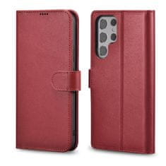 iCARER haitang leather wallet case usnjena torbica za samsung galaxy s22 ultra wallet housing cover rdeča (aksm06rd)