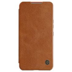 Nillkin qin leather pro case case case za samsung galaxy s22 camera protector holster cover flip cover rjava