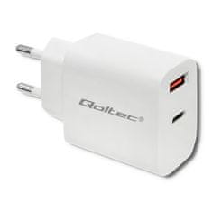 Qoltec polnilec qoltec | 18W | 5-12V | 1,5-3a | usb tip c pd | usb qc 3.0 | bela