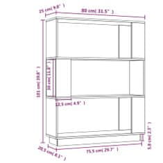 Vidaxl Knjižna omara/pregrada črna 80x25x101 cm trdna borovina