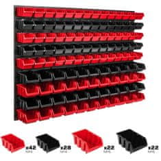 botle Viseča plošča za orodje 115 x 78 cm z 114 kos Škatla stenskih Rdeča in Črna škatle plastika
