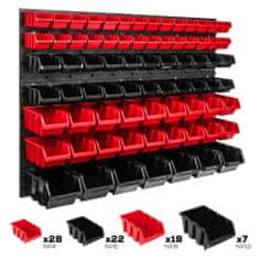 botle Viseča plošča za orodje 115 x 78 cm z 75 kos Škatla stenskih Rdeča in Črna škatle plastika
