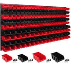 botle Viseča plošča za orodje 173 x 78 cm z 178 kos Škatla stenskih Rdeča in Črna škatle plastika XL