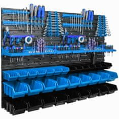 botle Viseča plošča za orodje 115 x 78 cm z 32 kos Škatla stenskih Modra in Črna škatle plastika