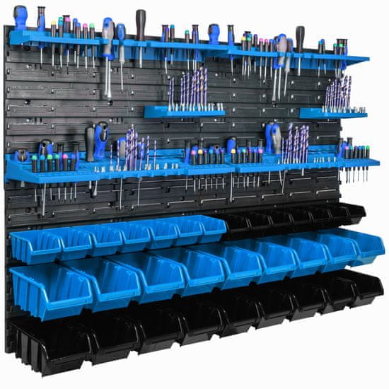 botle Delavniški panel za orodja 115 x 78 cm z 32 kos Škatla viseče Modra in Črna škatle plastika