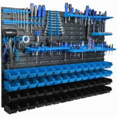 botle Viseča plošča za orodje 115 x 78 cm z 56 kos Škatla stenskih Modra in Črna Zložljive škatle