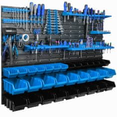 botle Viseča plošča za orodje 115 x 78 cm z 32 kos Škatla stenskih Modra in Črna Zložljive škatle