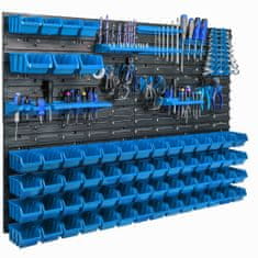 botle Viseča plošča za orodje 115 x 78 cm z 63 kos Škatla stenskih Modra škatle s kompletom držal plastika