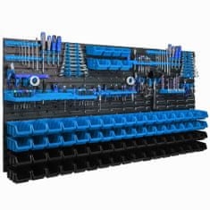 botle Viseča plošča za orodje 173 x 78 cm z 75 kos Škatla stenskih Modra in Črna škatle plastika XL