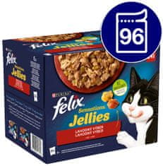 Felix Sensations Jellies govedina s paradižnikom, piščanec s korenjem, raca, jagnjetina v želeju, 96 x 85 g