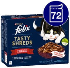 Felix Tasty Shreds izbor z govedino, piščancem, raco, puranom v soku, 72 x 80 g