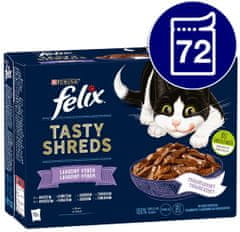 Felix Tasty hrana za mačke Tasty Shreds z govedino, piščancem, lososom in tuno v soku, 72 x 80 g