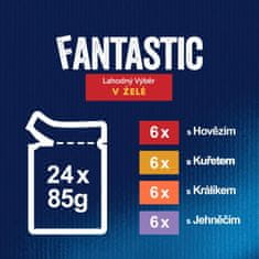 Felix hrana za mačke Fantastic piščanec, govedina, zajec, jagnjetina v želeju, 96 x 85 g